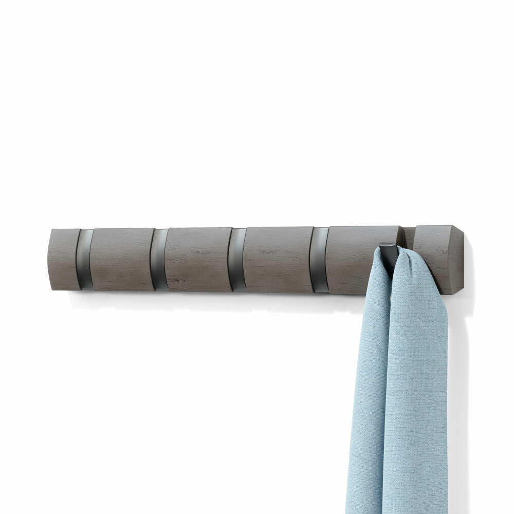 Umbra Flip Wall Coat Rack with 5 Hooks, Coat Rack, Poplar Wood, Plastic, Grey, Pewter, 51 cm, 318850-1045