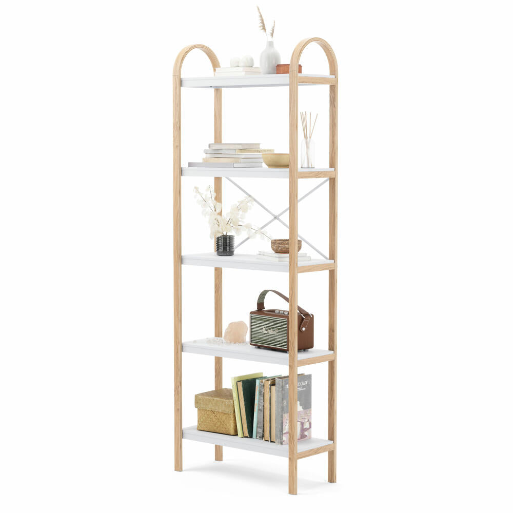 Umbra Bellwood Shelf, Freestanding with 5 Shelves, Standing Shelf, Ash Wood, White / Natural, 1016840-668