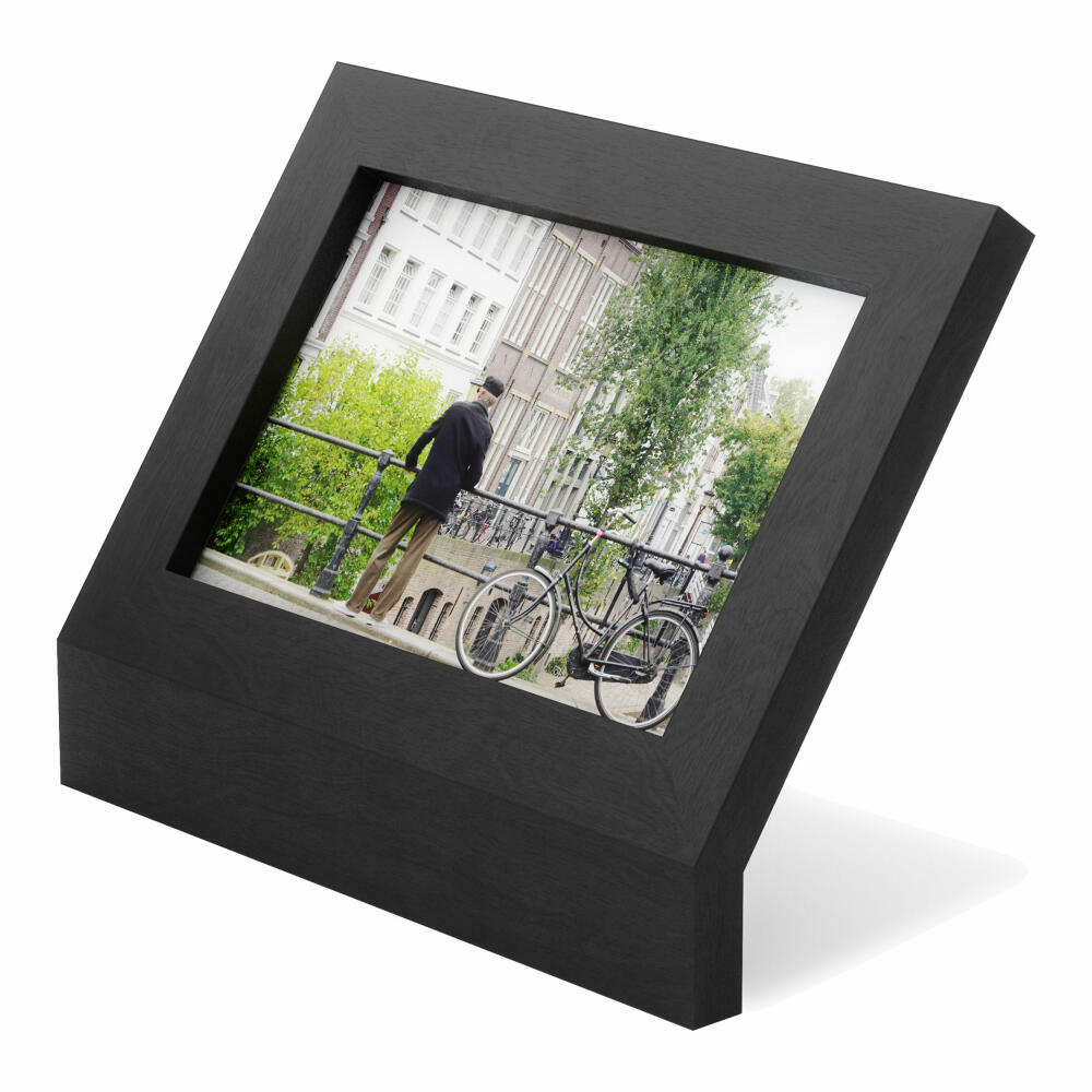 Umbra Picture Frame Podium, Wooden Picture Frame, Photo Frame, Freestanding, Wood, Black, Landscape Format, 10 x 15 cm, 1016769-040
