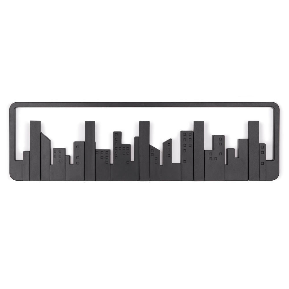 Umbra Hooks Skyline Mehrfach Wandhaken, Aufhänger, Kleiderhaken, Kleideraufhänger, Garderobenhaken, 5 Haken, Kunststoff, Schwarz, 318190040