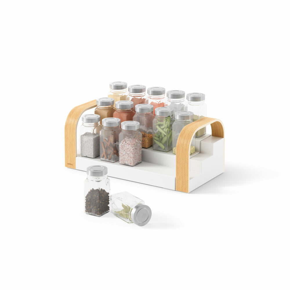 Umbra Bellwood 3-tier extendable spice rack, kitchen shelf, recycled ABS, wood, white, natural, 30-61 cm, 1019934-668
