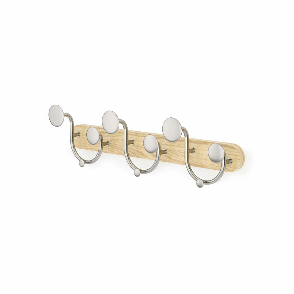 Umbra Melody coat rack with 9 hooks, wall coat rack, aluminum, wood, natural, nickel, 43 cm, 1019559-392
