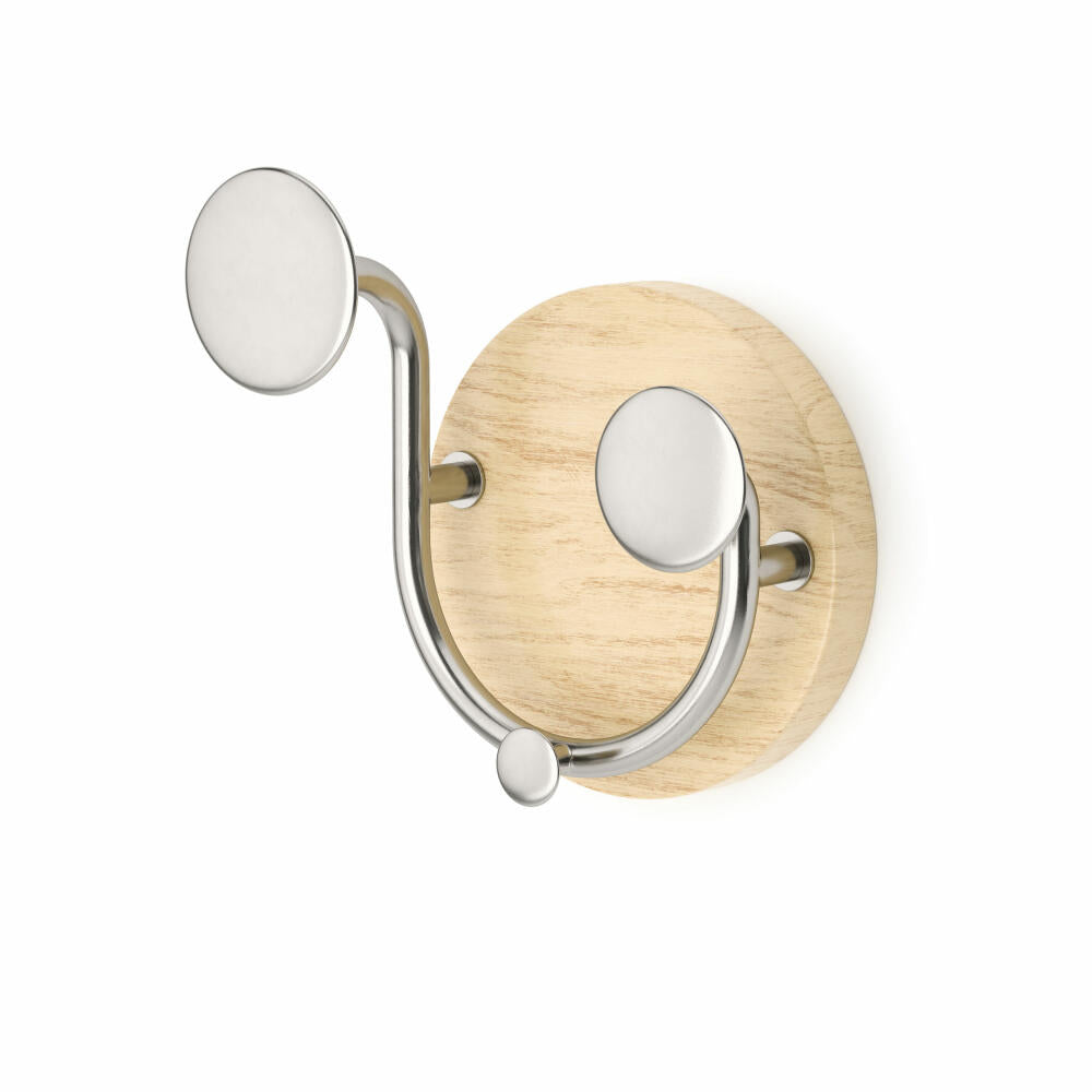 Umbra Melody wall coat rack with 3 hooks, wall hooks, coat rack, aluminum, wood, natural, nickel, 13 x 12 cm, 1019564-392