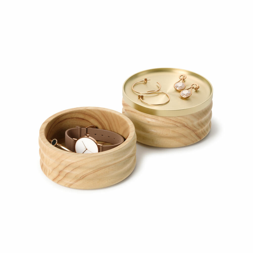 Umbra Tesora jewelry box, stackable storage box, wood, zinc, natural / brass, 13 cm, 1021398-1291