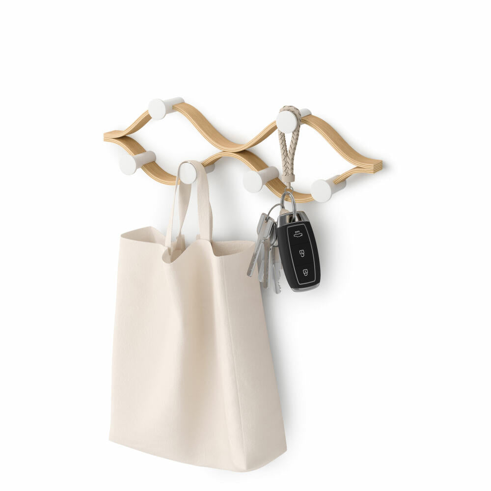 Umbra Wall Coat Rack Assembly with 6 Hooks, Wood, Plastic, White / Natural, 1021053-668