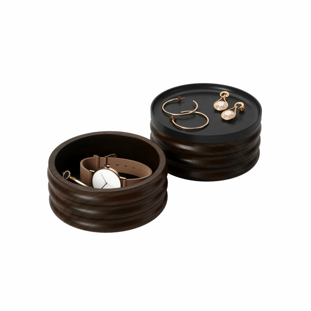 Umbra Tesora Jewelry Box, Stackable Storage Box, Wood, Zinc, Black / Walnut, 13 cm, 1021398-048