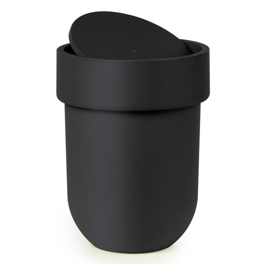Umbra Bath Touch Mülleimer mit Deckel, Abfalleimer, Müllsammler, Papierkorb, Soft Touch Kunststoff, Schwarz, 023269040