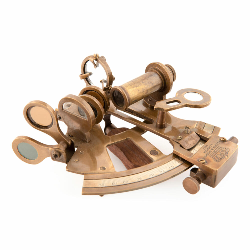 Authentic Models Sextant in Holzbox, Schreibtischdeko, Metall, Akazienholz, KA032