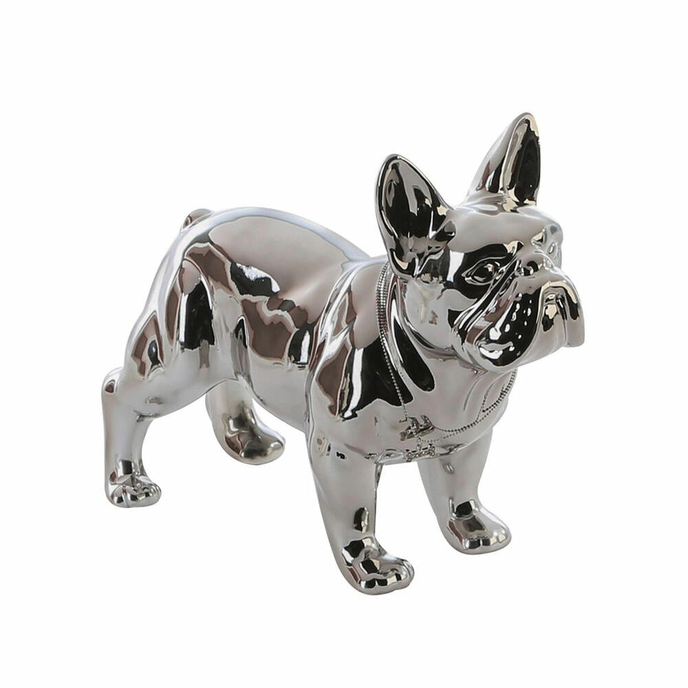Casablanca by Gilde Figur Bulli, Dekofigur, Hund, Skulptur, Dekoration, Keramik, Silber, 29 x 35 cm, 15725
