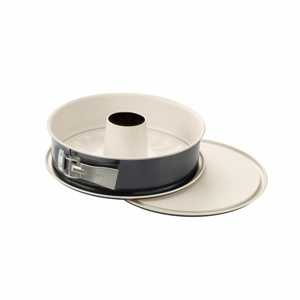 Dr. Oetker Back-Trend springform pan with flat and tube base, spring form, baking pan, cake pan, sheet steel with ceramic reinforced non-stick coating, anthracite, Ø 26 cm, 4851