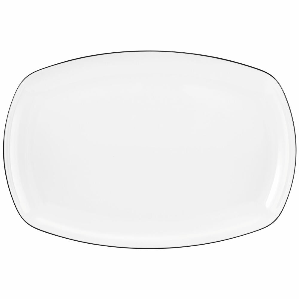 Seltmann Weiden Lido Square Plate, Serving Plate, Serving Plate, Porcelain, Black Line, 35 x 23.7 cm, 001.755629