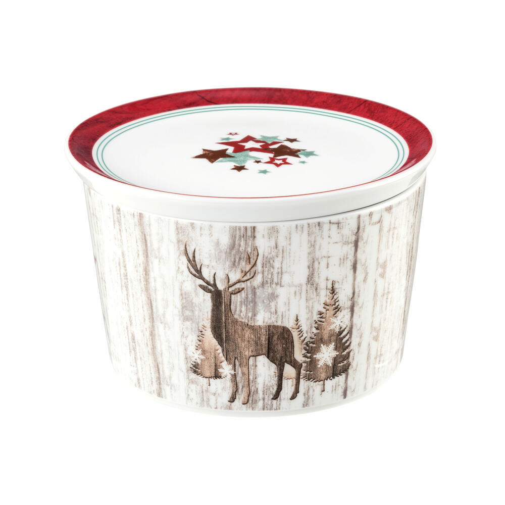 Seltmann Weiden Life Round Bowl with Lid, Dip Bowl, Snack Bowl, Porcelain, Christmas, Ø 14 cm, 001.753902