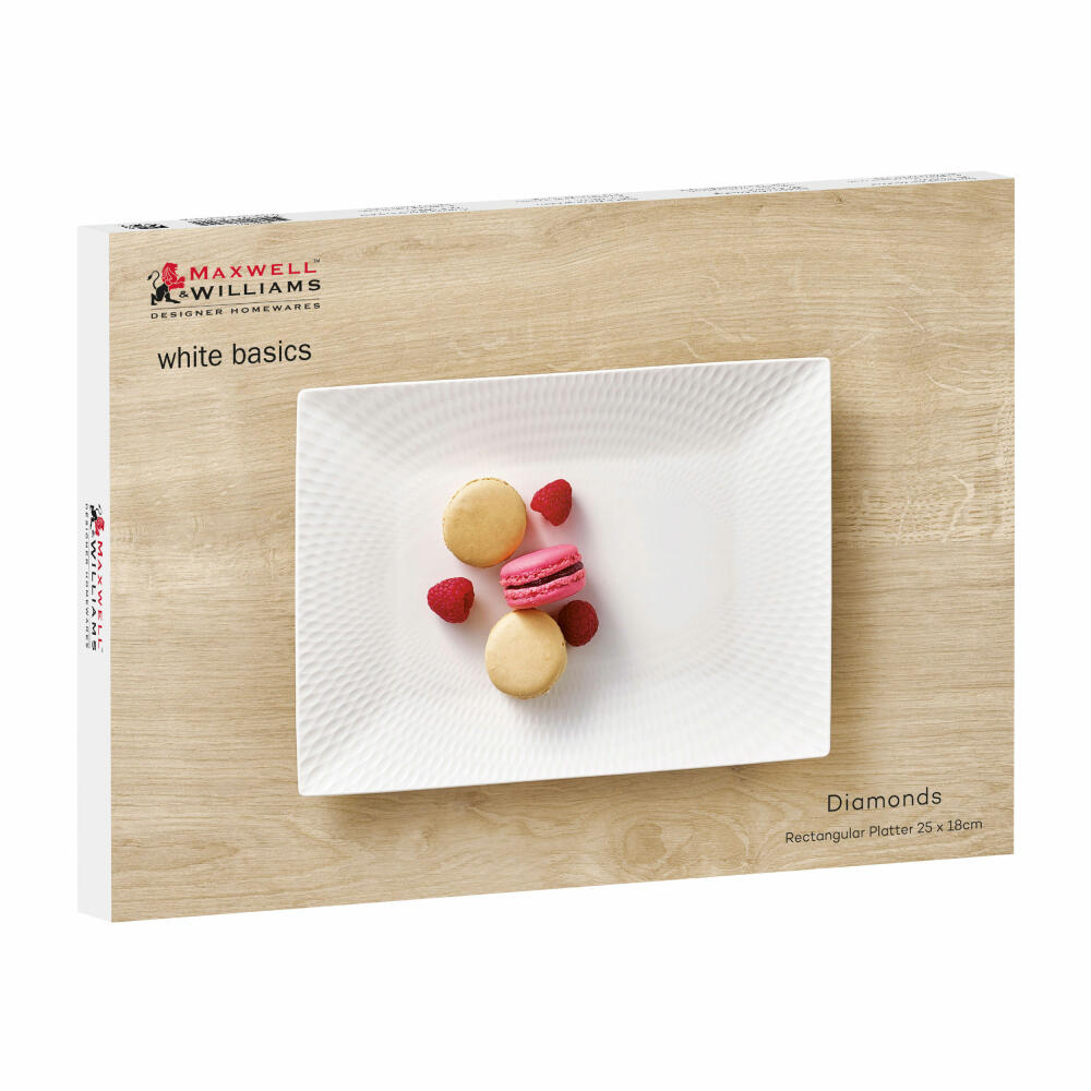 Maxwell & Williams Round Platte Diamonds, Servierplatte, Kuchenplatte, Porzellan, Weiß, 25x18 cm, DV0175
