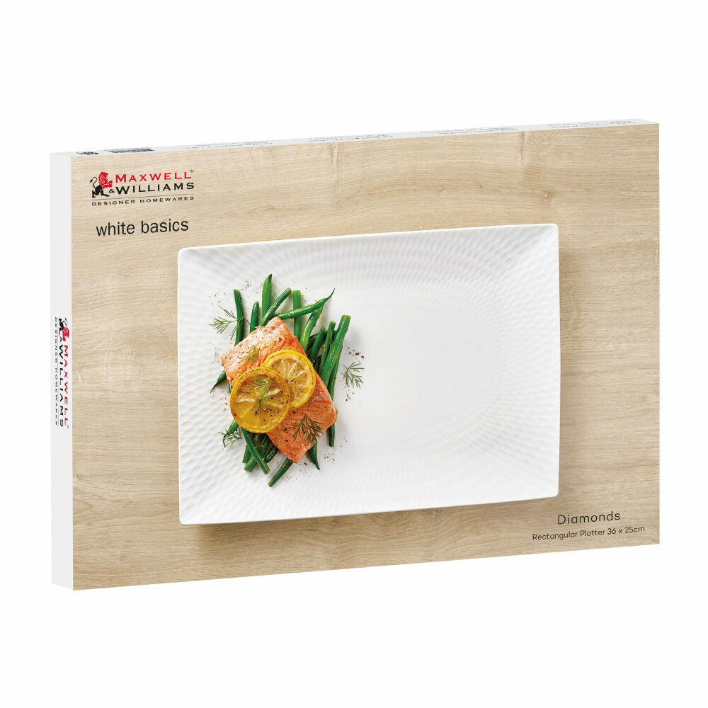 Maxwell & Williams Round Platte Diamonds, Servierplatte, Kuchenplatte, Porzellan, Weiß, 36x25 cm, DV0177