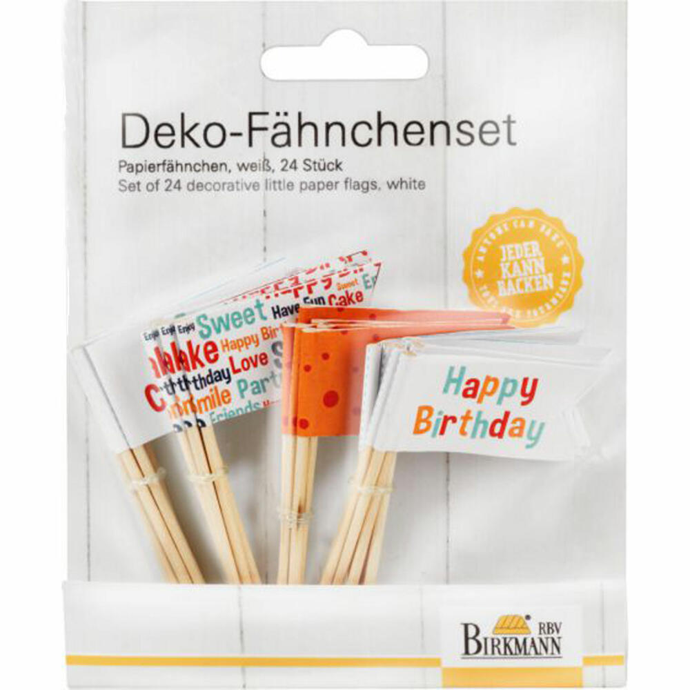 Birkmann Happy Birthday Deko-Fähnchenset, 24 Stück, Papierfähnchen, Fähnchen, Dekoration, Papier, Weiß, 441293