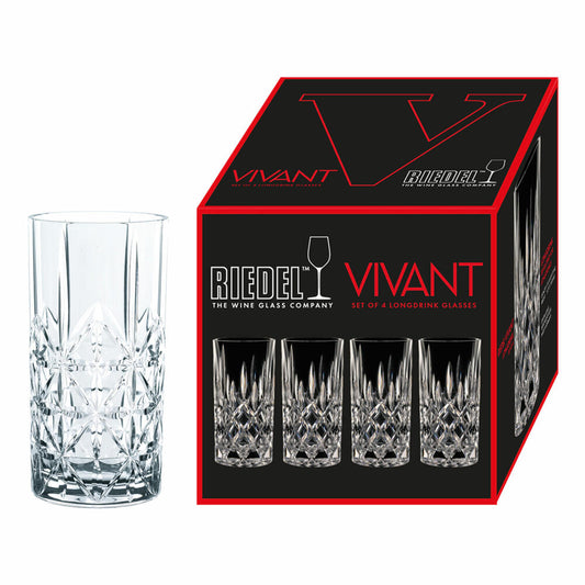 Riedel Vivant Longdrink, 4er Set, Longdrinkglas, Longdrinkgläser, Wasser, Hochwertiges Glas, 375 ml, 0484/04
