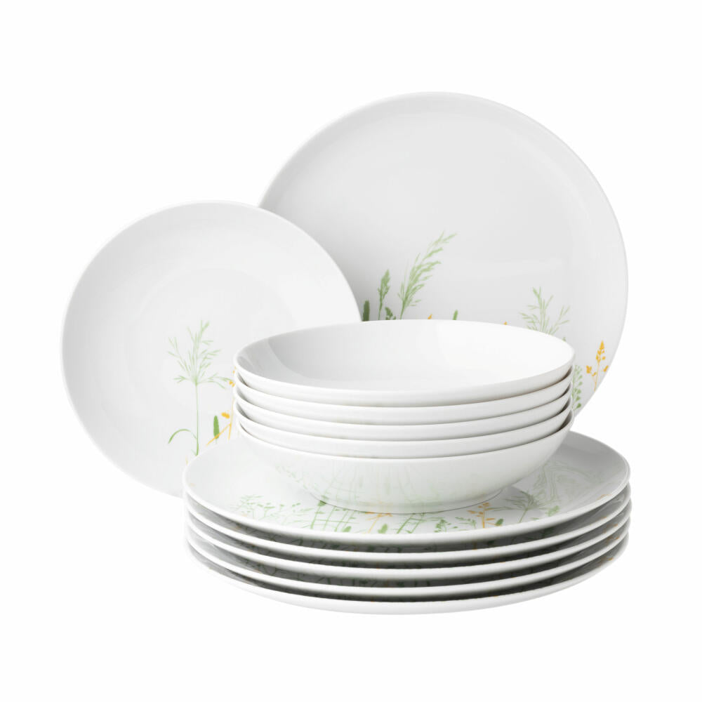 Seltmann Weiden Liberty dinner service, 12-piece, dinner service, dinner service, tableware set, porcelain, Meadow Grasses Green, 001.768794