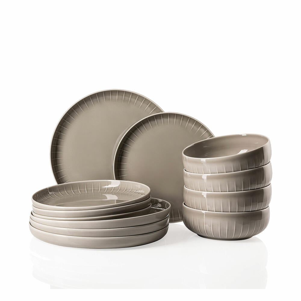 Rosenthal Joyn Set 12-tlg., Geschirrset, Service, Teller, Schalen, Porzellan, Grau, 44020-640202-29219