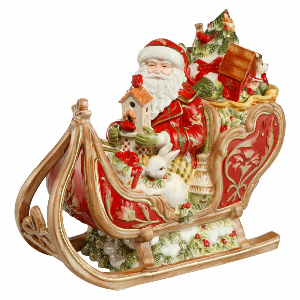Goebel Figurine Tin - Santa on Sleigh, Red, Fitz & Floyd, Christmas, Stoneware, Colorful, 51001281