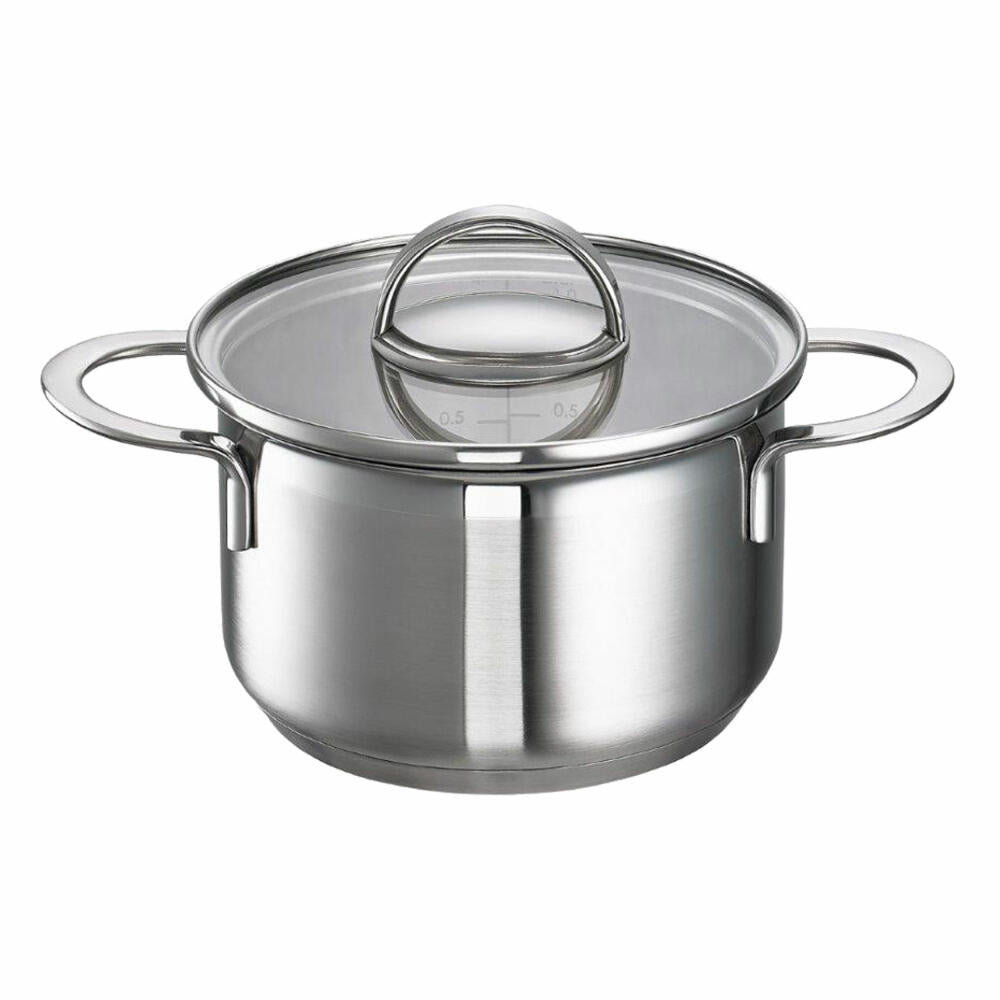 Schulte-Ufer Mini Meat Pot Little Lilly, Small Pot, Stainless Steel 18/10, Glass, Ø 14 cm, 1.3 L, 64018-14