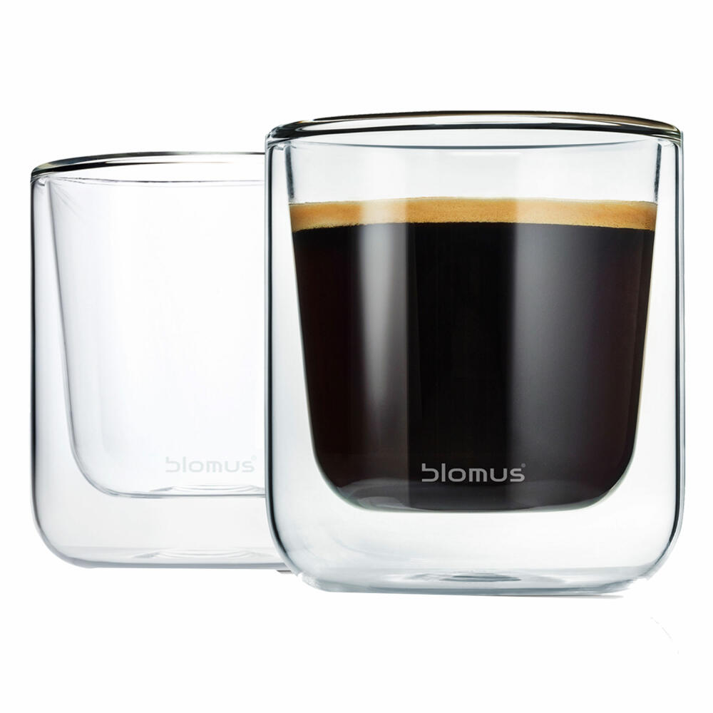 Blomus Nero coffee glasses set, 2 pieces, thermal coffee glasses, coffee mug, glass, mug, 200 ml, 63653