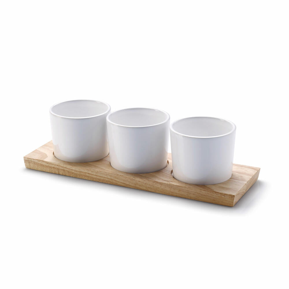 Continenta serving set 4-piece, serving bed, tapas bowls, ceramic, rubberwood, white, 28 x 9 cm, 3946