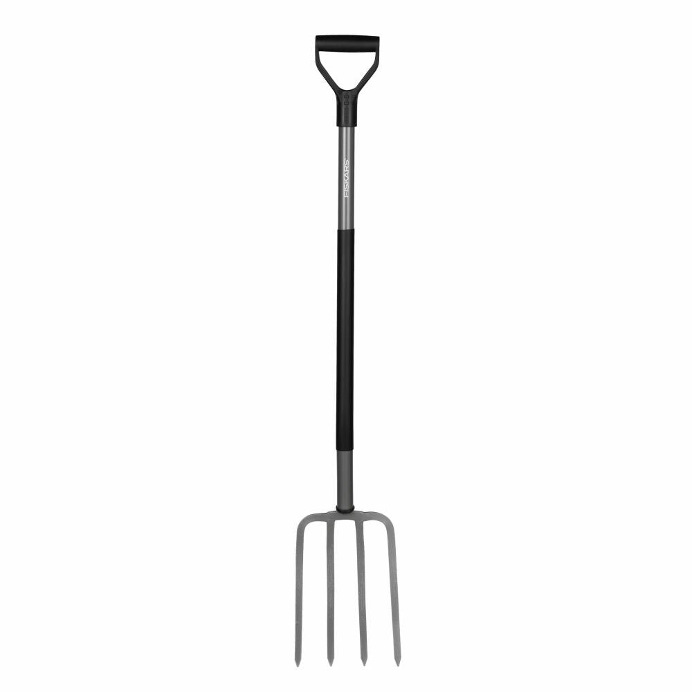 Fiskars Ergonomic Spade Fork, Garden Fork, Pitchfork, Garden Accessories, Steel / Plastic, Grey / Black, 122 cm, 1001413