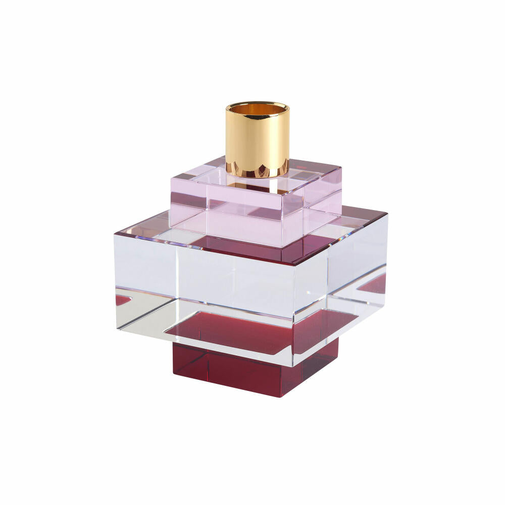 Gift Company Dioptrics candle holder, square, candlestick, candle holder, crystal glass, pink, H 7 cm, 15504013