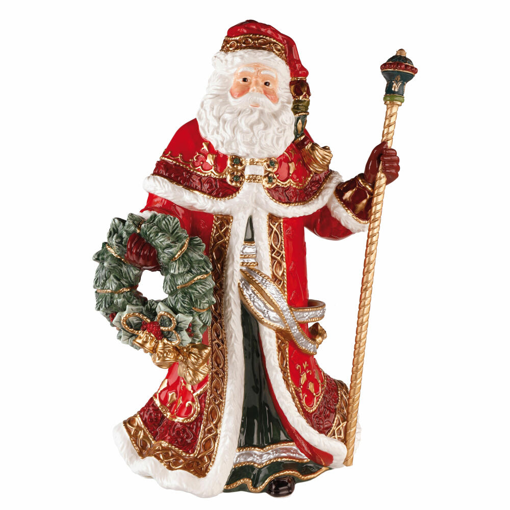 Goebel Figur Fitz & Floyd Santa mit Kranz, Dekofigur, Weihnachten, Steingut, Bunt, 49 cm, 51001551