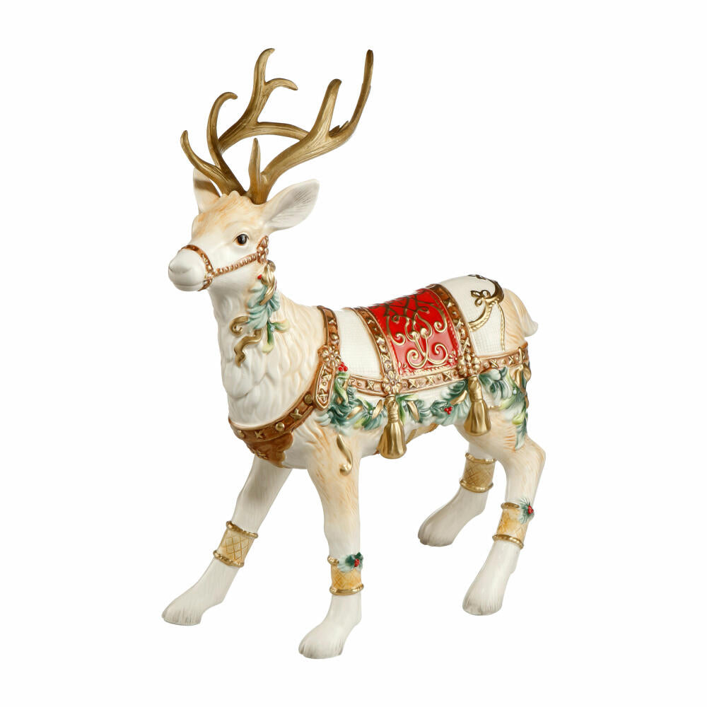 Goebel Figurine Reindeer with Leg Decoration, Red, Fitz & Floyd, Christmas, Stoneware, Colorful, 51001251
