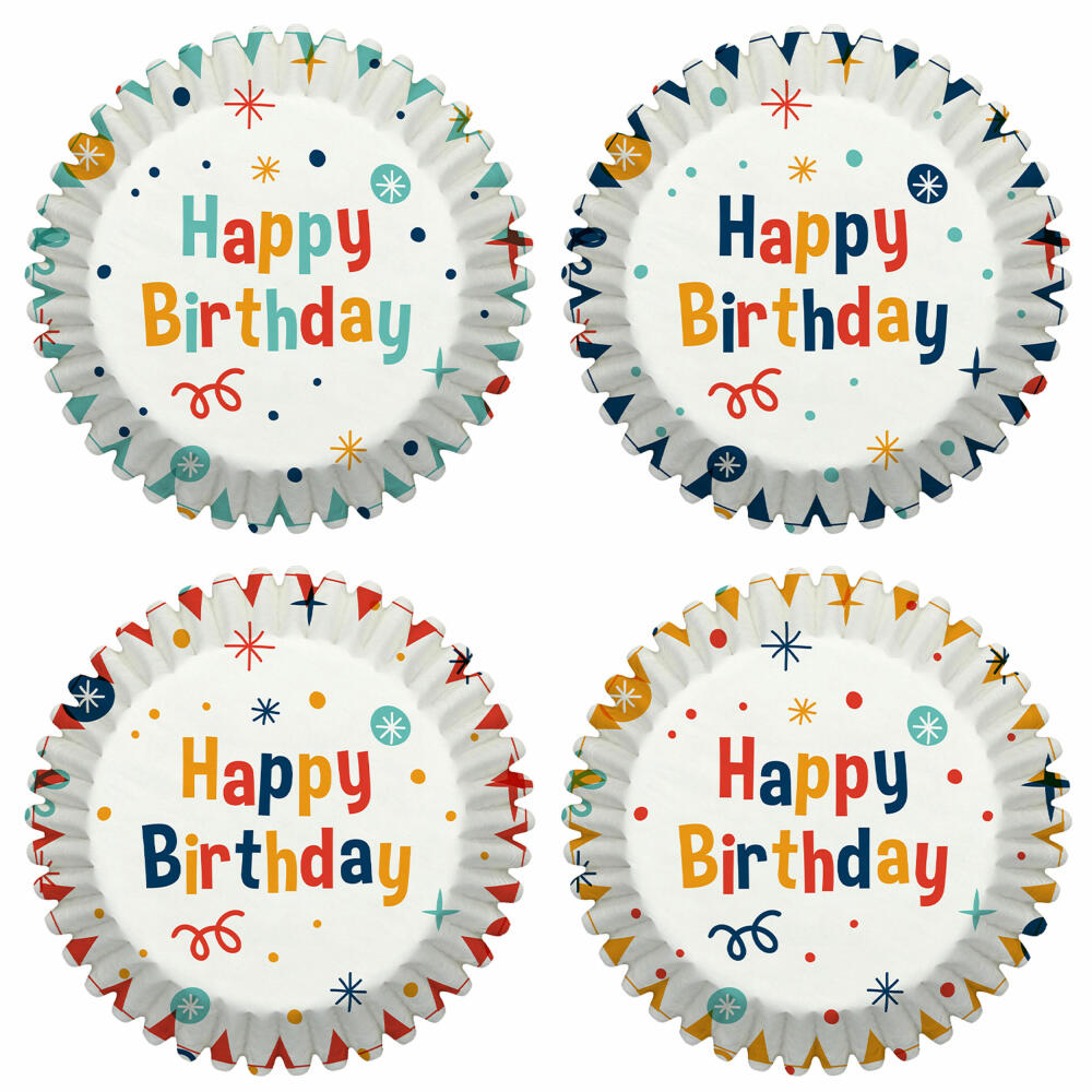 Birkmann paper baking cups, 100 pieces, baking cups, muffin baking pan, muffin pan, Happy Birthday, Ø 7 cm, 444812