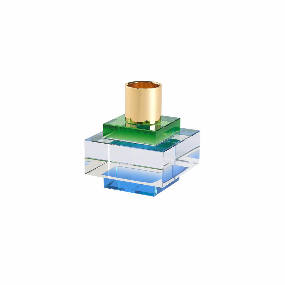 Gift Company Dioptrics candle holder, square, candlestick, candle holder, crystal glass, green, H 7 cm, 15503008