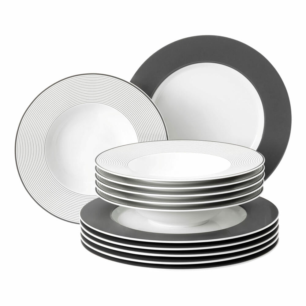 Seltmann Weiden No Limits Moments Tafelservice 12-tlg., Geschirr-Set, Porzellan, Anthrazit, 001.756440