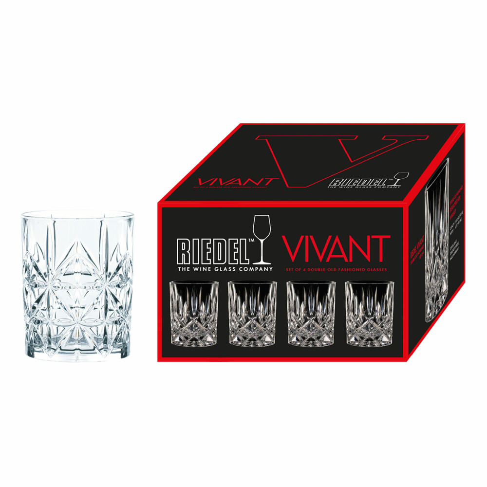 Riedel Vivant Whisky Double Old Fashioned, 4er Set, Whiskyglas, Whiskybecher, Hochwertiges Glas, 295 ml, 0484/05
