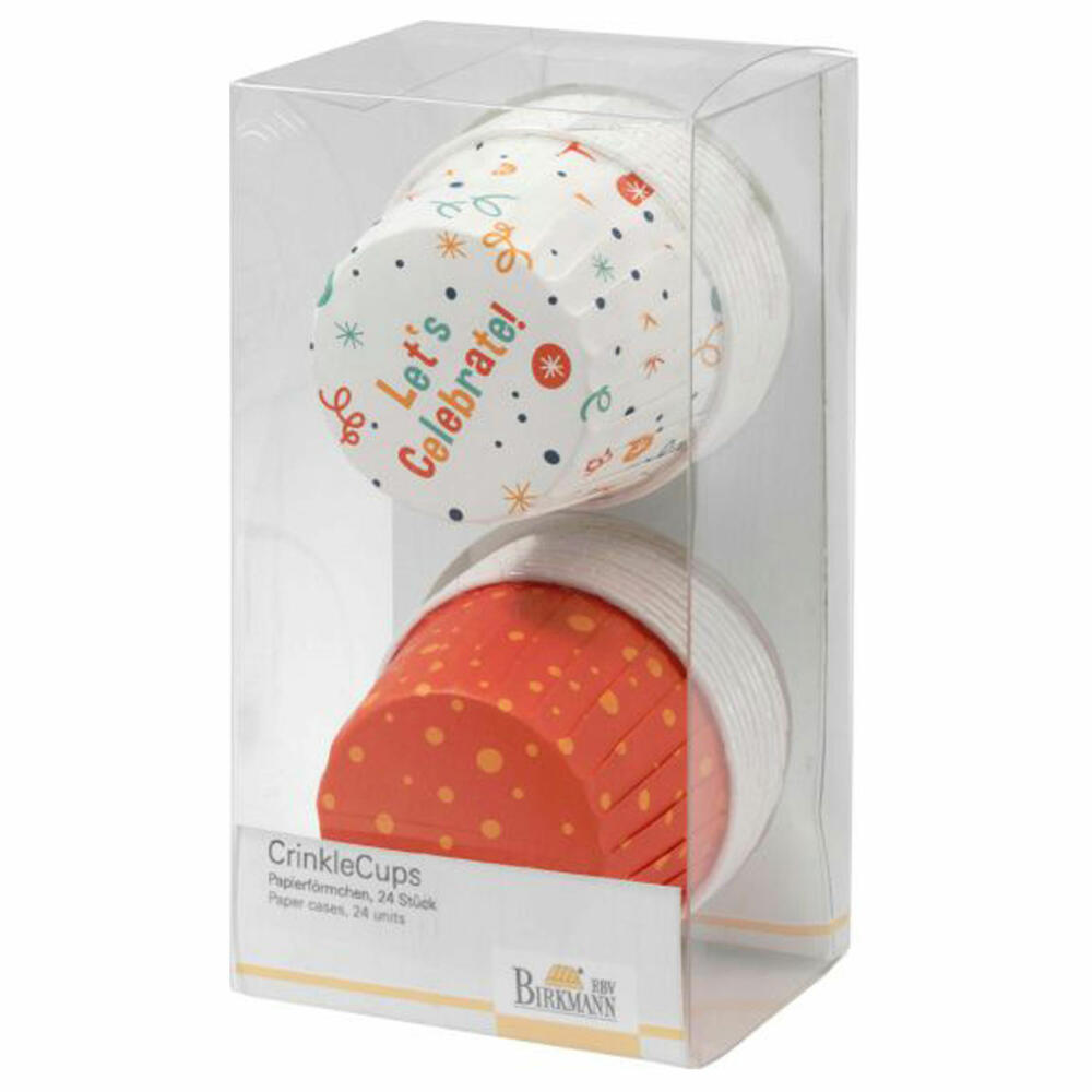 Birkmann Happy Birthday Crinkle Cups, 24 Stück, Cupcakeförmchen, Backförmchen, Papierbackförmchen, Papier, Weiß / Orange, Ø 7 cm, 442573