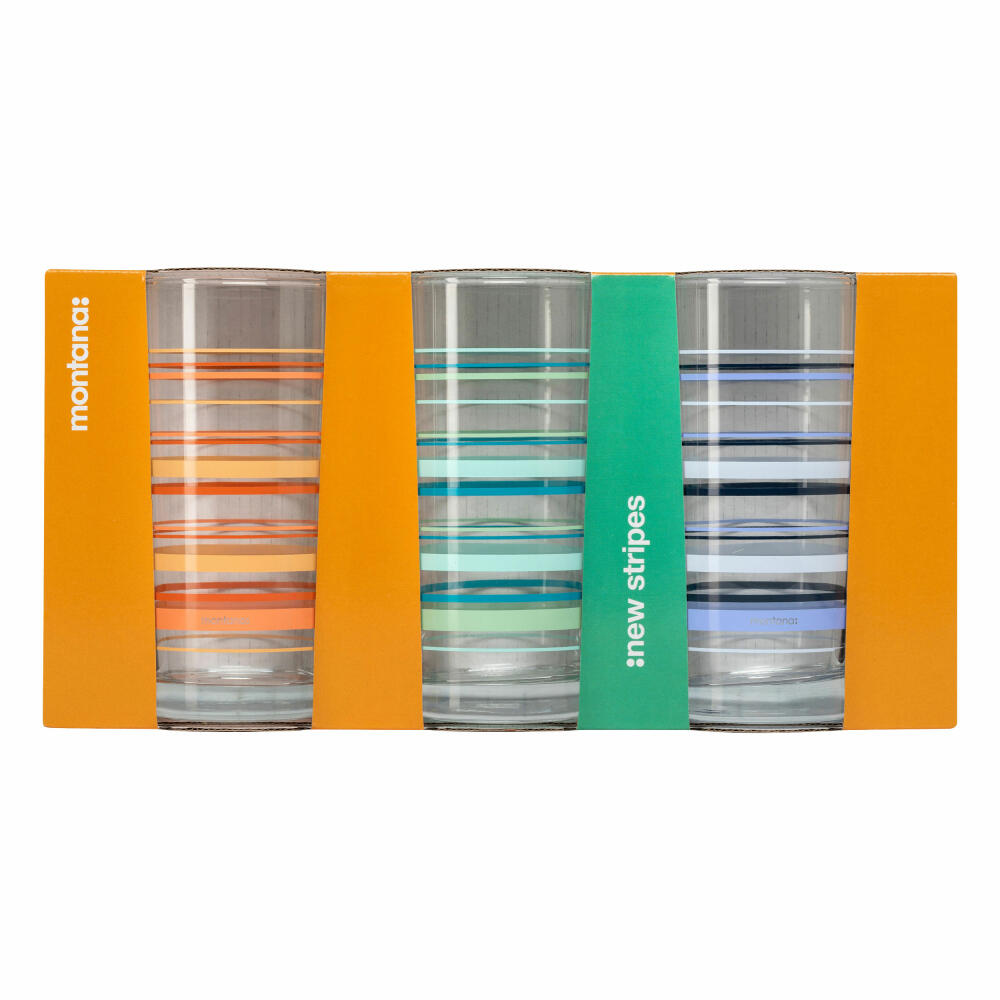 montana Trinkglas :new stripes 3er Set, Becher gestreift, Kalk-Natron-Glas, Mehrfarbig, 280 ml, 046008