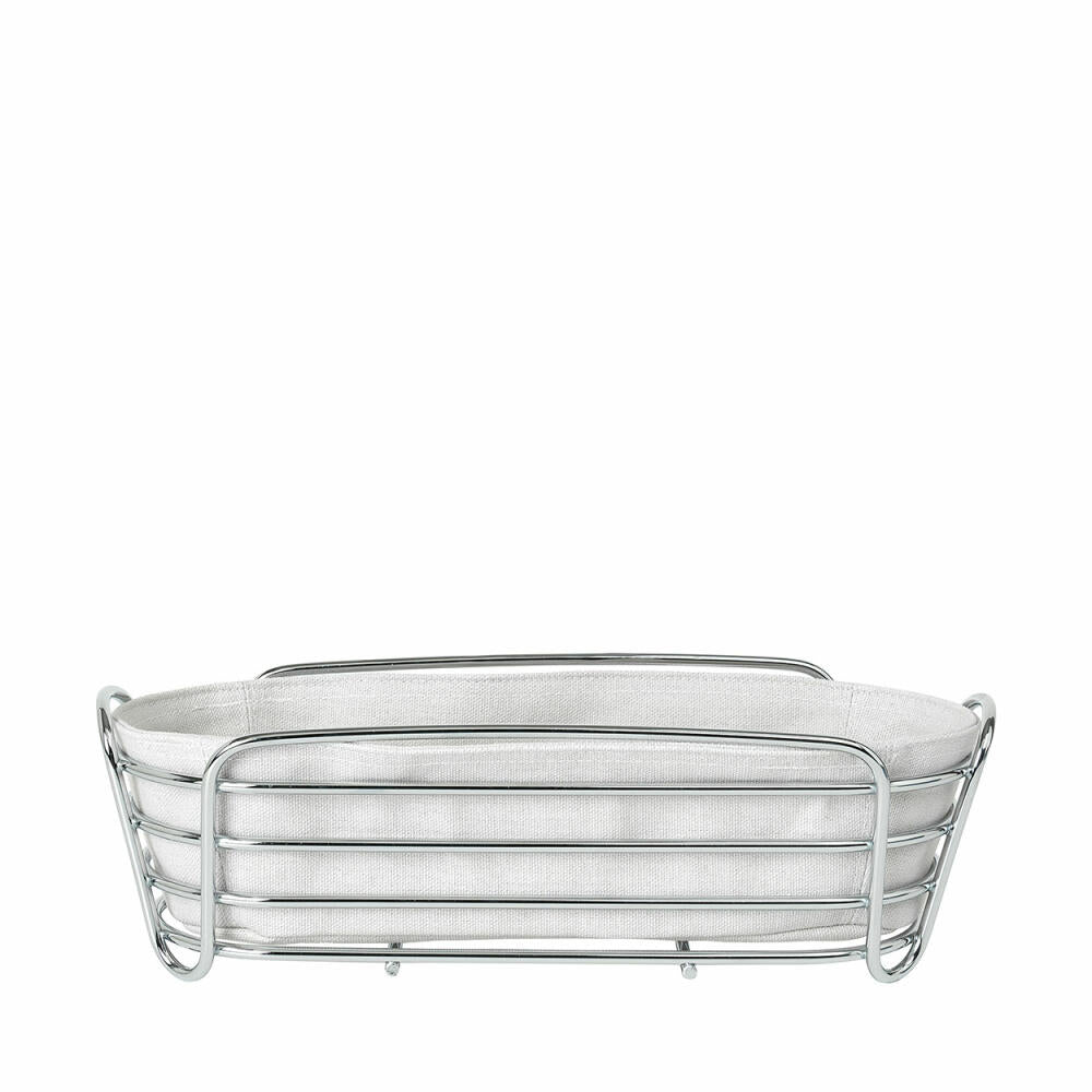 blomus DELARA bread basket, Moonbeam, chrome-plated steel, cotton, H 9 cm, W 14 cm, D 32 cm, 63764