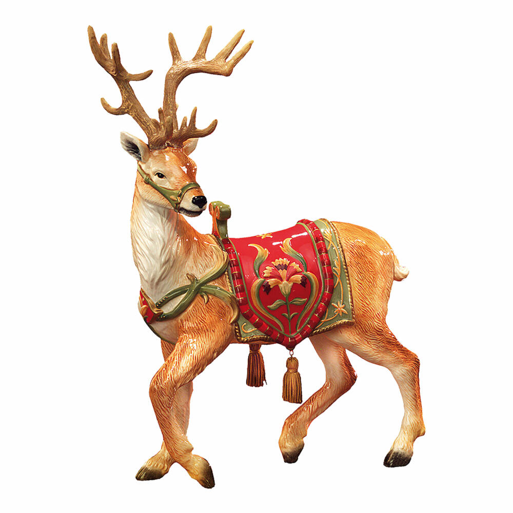 Goebel Figurine Reindeer with Tassels on Saddle, Red, Fitz & Floyd, Christmas, Stoneware, Colorful, 51001291