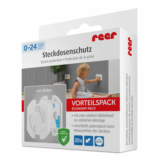 reer Steckdosenschutz, 20er Set, Steckdosen Schutz, Kindersicherung, Kinder Sicherung, Weiß, 32040