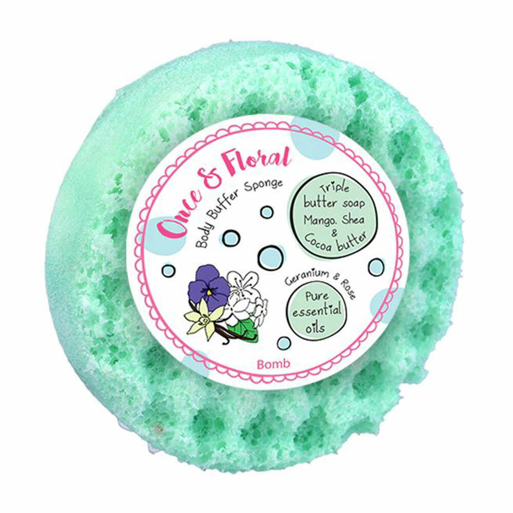 Bomb Cosmetics Body Buffer Shower Sponge Once & Floral, Soap Sponge, Light Green, PONCFLO04