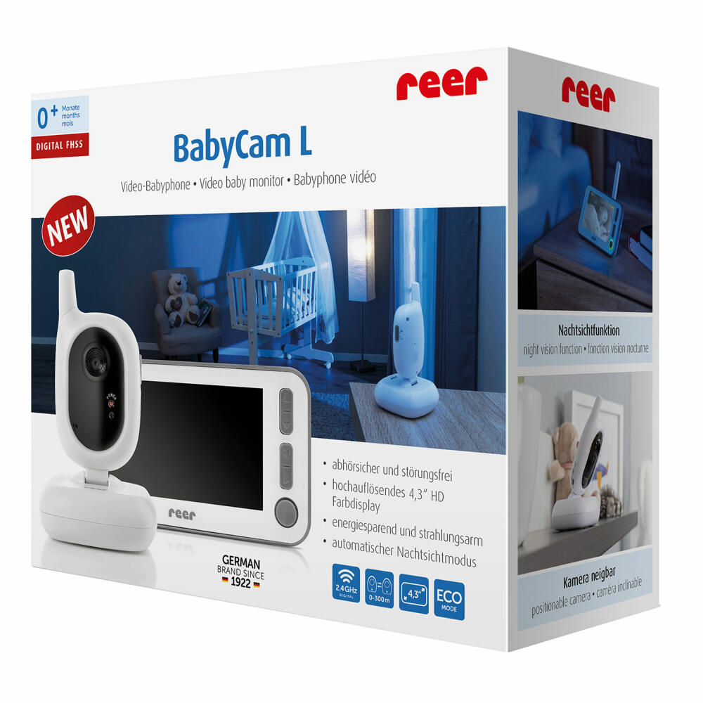 reer BabyCam L, video baby monitor, baby monitor, camera, color screen, range up to 300 m, 80430