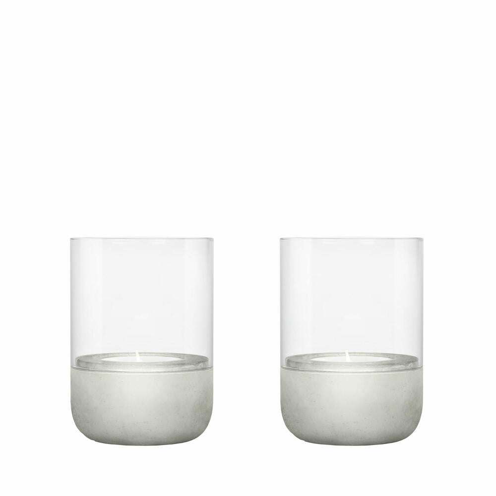 Blomus Calma lantern, set of 2, candle holder, decorative light holder, candle holder, concrete / glass, light gray, H 9.5 cm, 66254