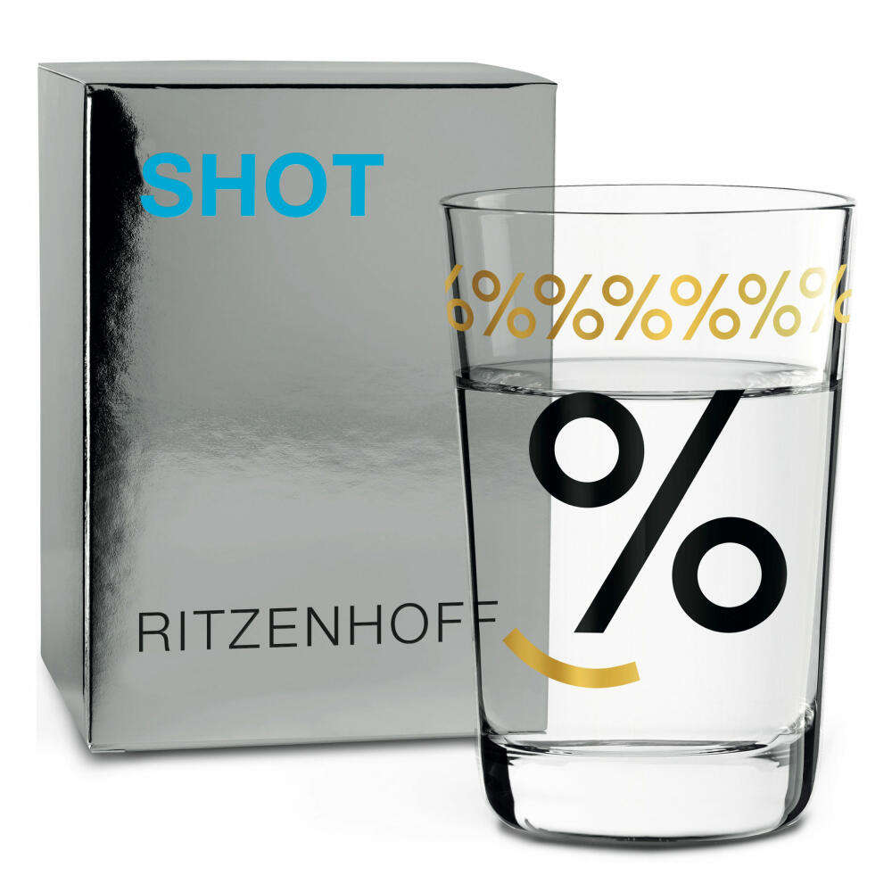 Ritzenhoff Next Shot Schnapsglas, 4er Set mit Reinigungstuch, Nr. 1, N. Ladeiro, C. Van Ommen, A. St. James Frenchie / Stars, Glas, 40 ml