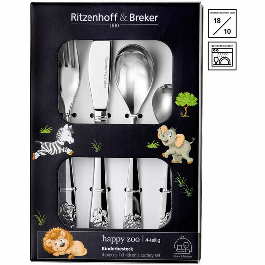 Ritzenhoff & Breker cutlery Happy Zoo, 4-piece, children's cutlery set, stainless steel 18/10, silver, 812701