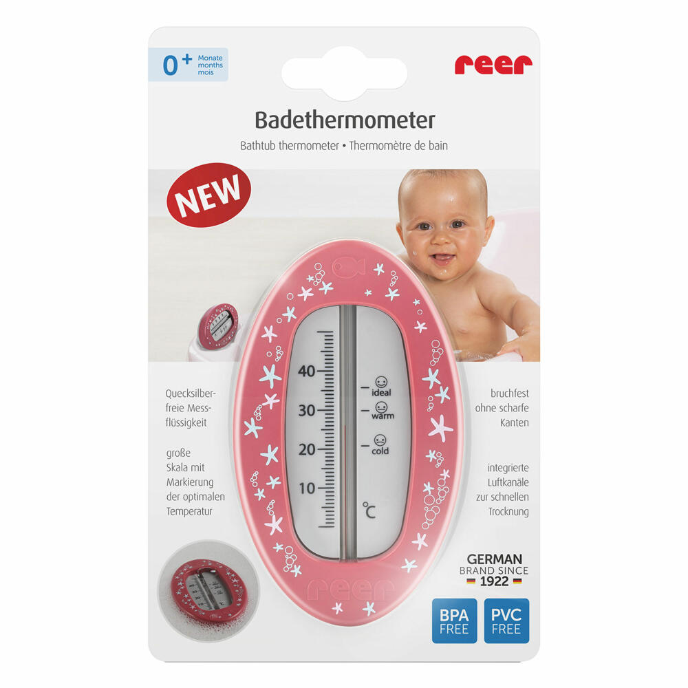 reer bath thermometer oval, bath thermometer, bath water temperature meter, berry red, 24114