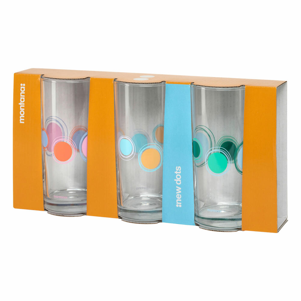 montana Trinkglas :new dots 3er Set, Becher gepunktet, Kalk-Natron-Glas, Mehrfarbig, 280 ml, 046007