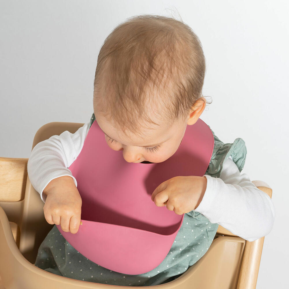 reer Eat'n Tidy Silicone Bib, with drip tray, bib, baby bib, silicone, pink, 25044
