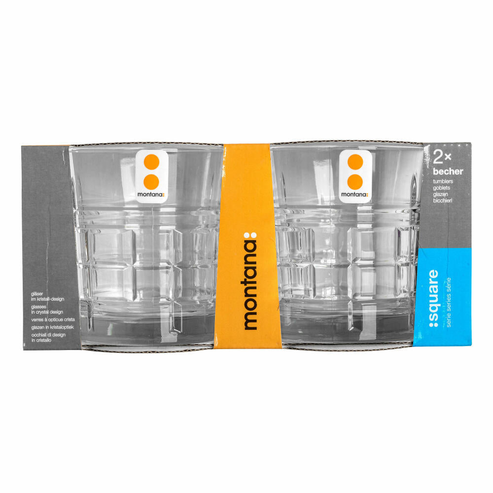 montana drinking glass: square set of 2, whiskey glasses, tumbler, soda-lime glass, clear, 320 ml, 040838