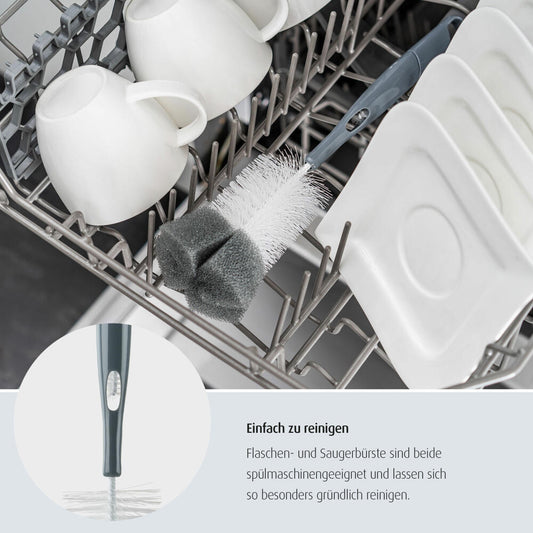 reer 2in1 Flaschen- und Saugerbürste, Reinigungsbürste, Bürste, Fläschen, Spülbürste, Schwamm, Grau / Weiß, 21031
