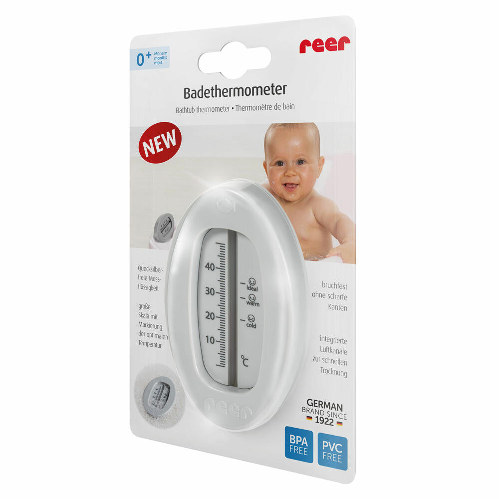 reer Bath Thermometer Oval, Bath Thermometer, Bath Water Temperature Meter, Grey, 24112